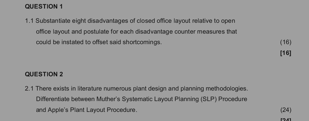 1.1 Substantiate eight disadvantages of closed office layout relative to open office layout and postulate for each disadvanta