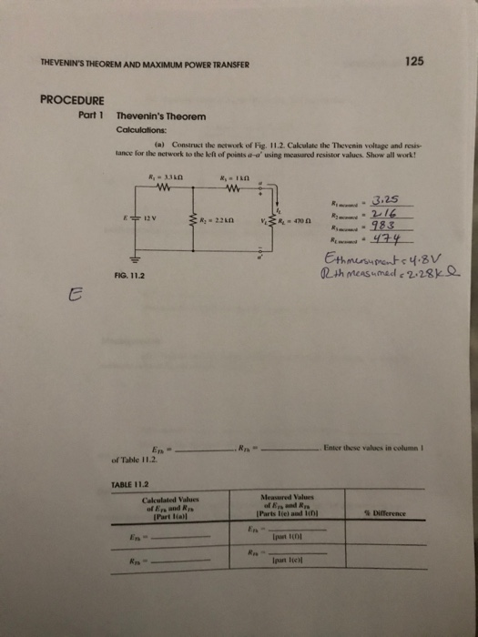 Solved THEVENIN'S THEOREM AND MAXIMUM POWER TRANSFER 125 | Chegg.com