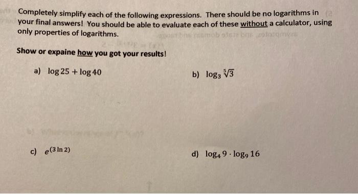 Solved Completely simplify each of the following | Chegg.com