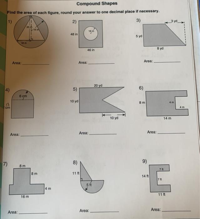 Solved Compound Shapes Find The Area Of Each Figure Round Chegg