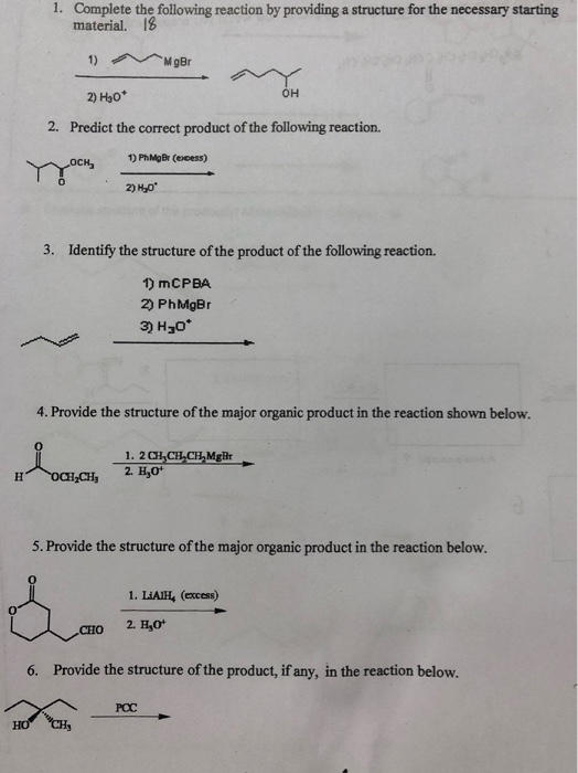 Solved 1. Complete The Following Reaction By Providing A | Chegg.com