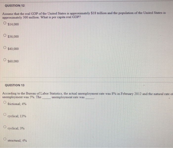 Solved QUESTION 12 Assume That The Real GDP Of The United | Chegg.com