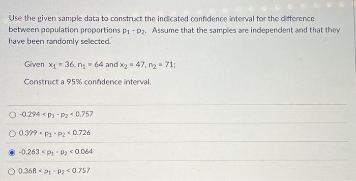 Solved Use the given sample data to construct the indicated | Chegg.com