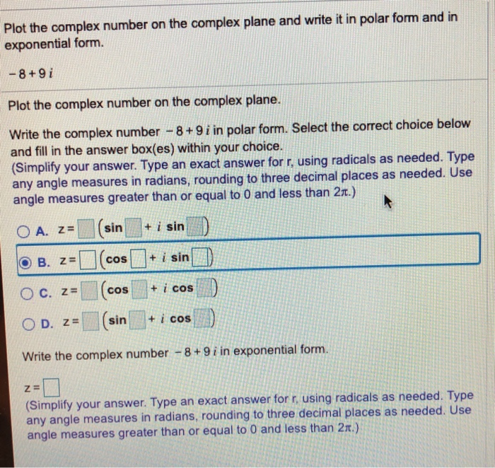Solved Plot the complex number on the complex plane and | Chegg.com