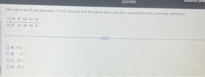 Solved Data Sets A And B Are Dependent. Find D Assume That | Chegg.com