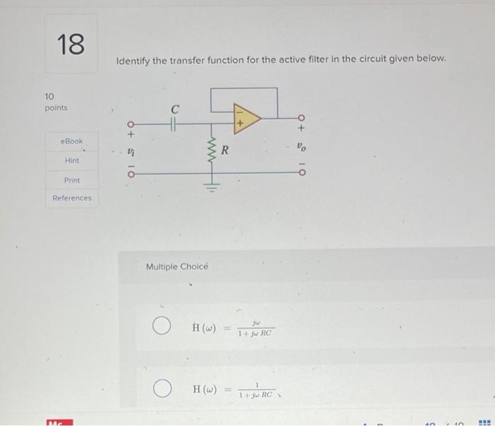 Solved Identify the transfer function for the active filter | Chegg.com
