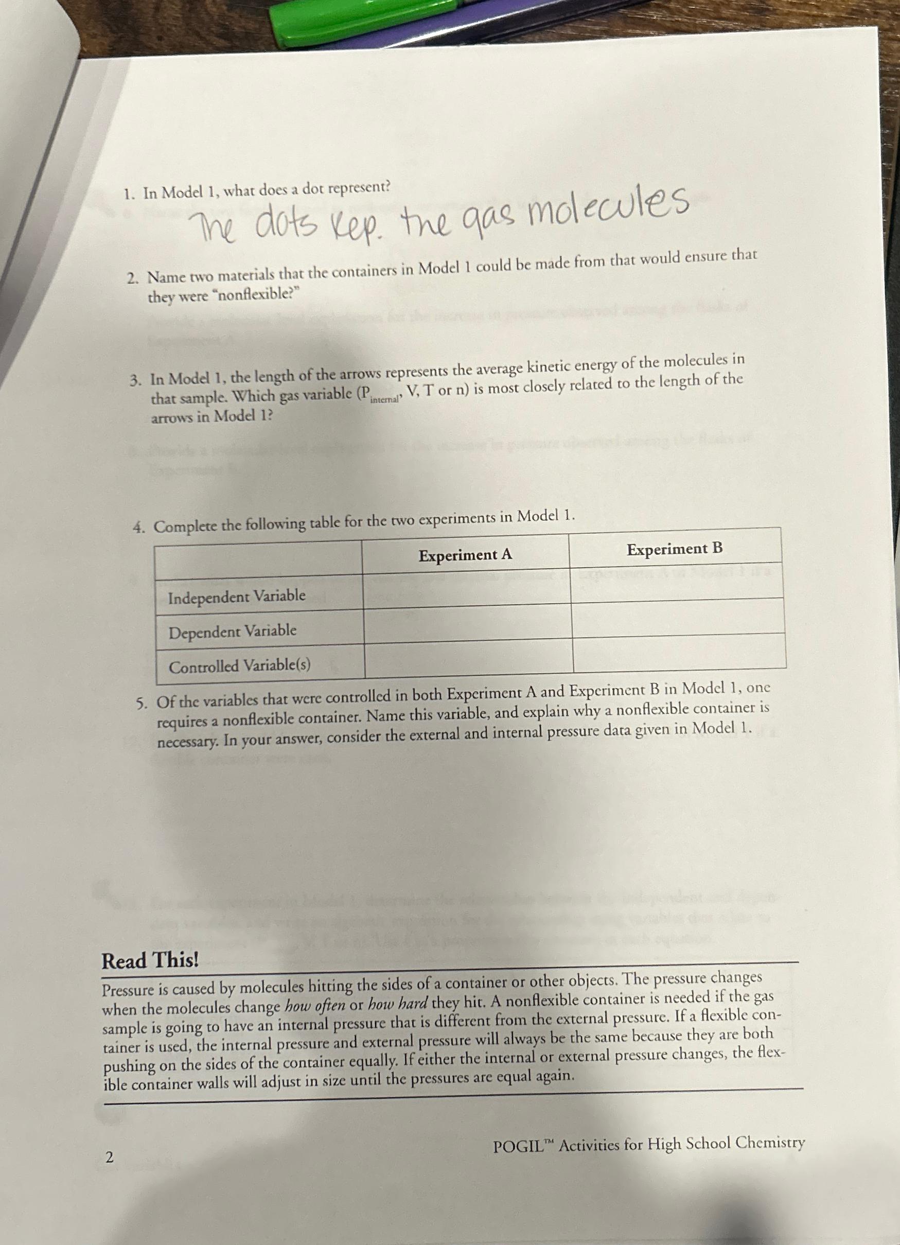 In Model 1, ﻿what does a dot represent?The dots kep. | Chegg.com