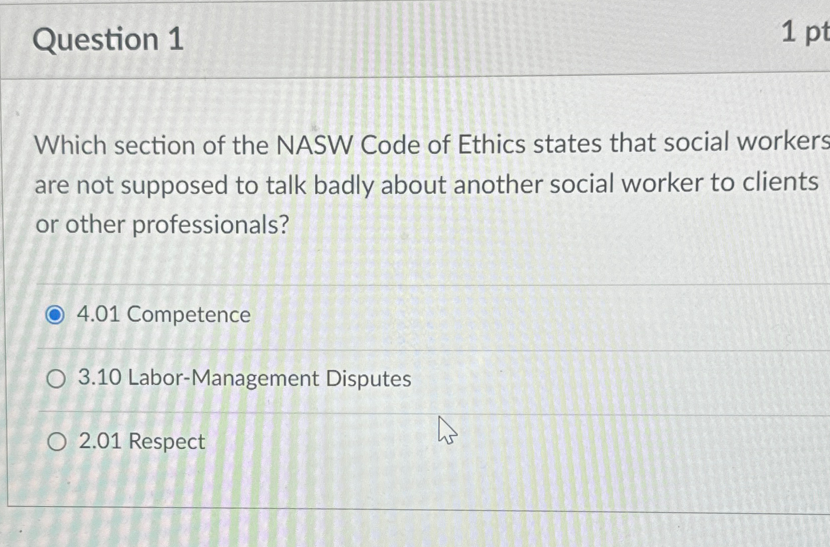 Solved Question 1Which section of the NASW Code of Ethics | Chegg.com