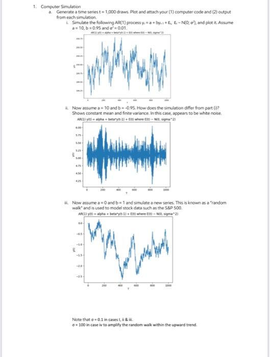 Solved 1. Computer Simulation a Generate a time series t= | Chegg.com