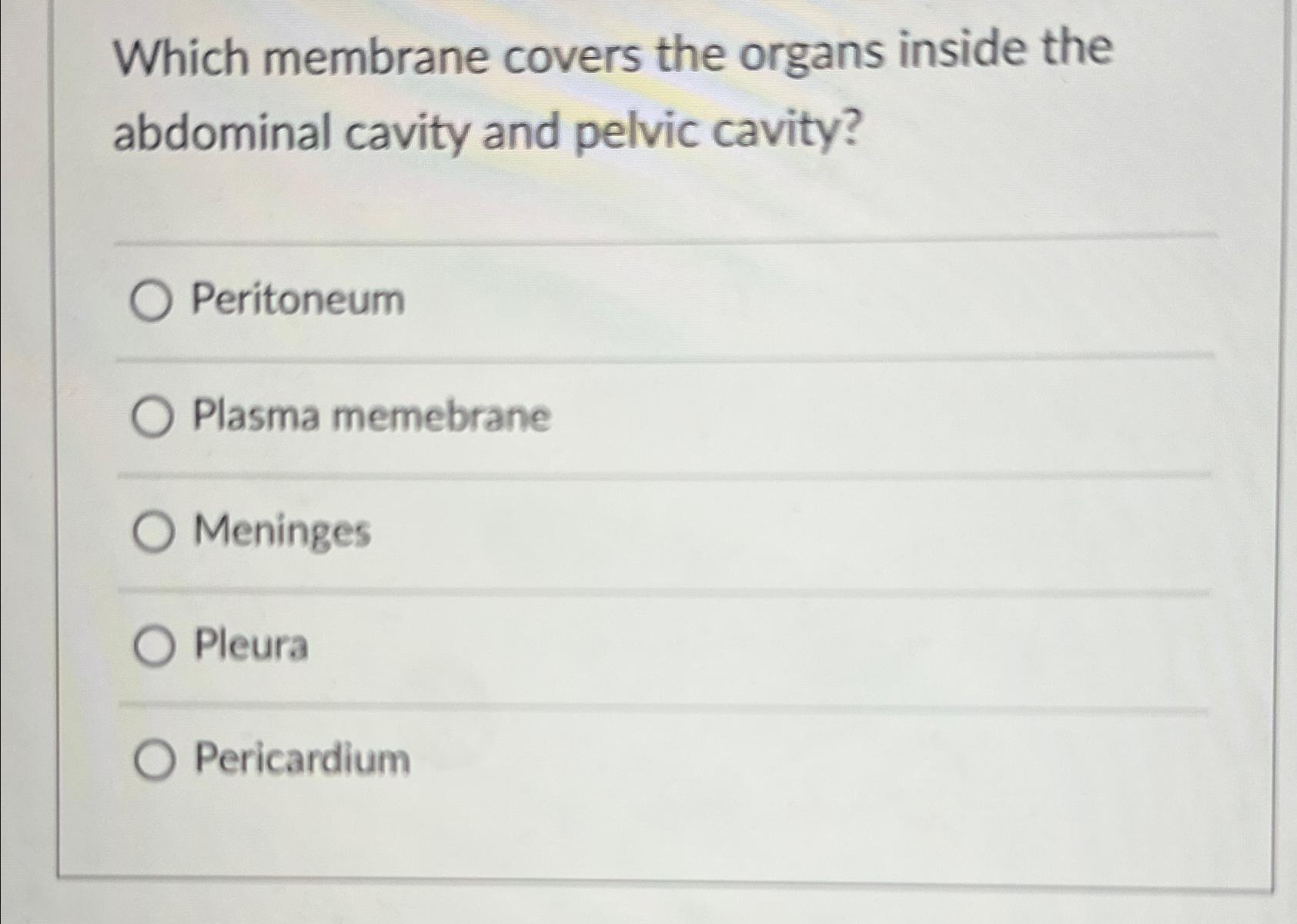 Which membrane covers the organs inside the abdominal | Chegg.com