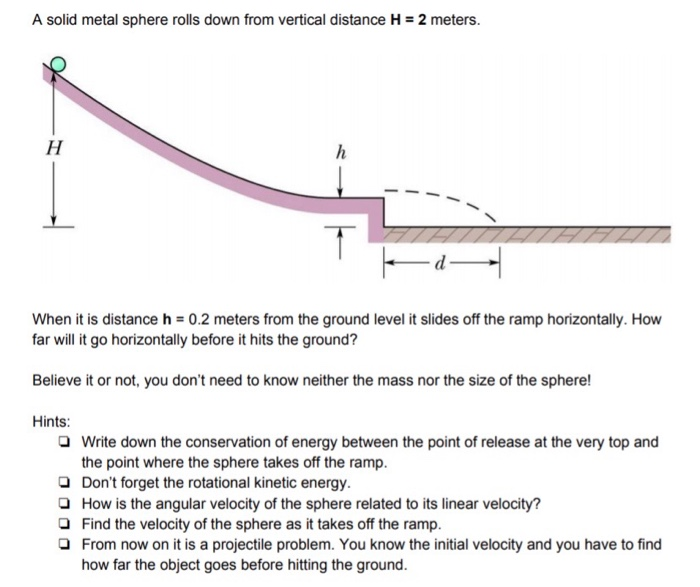 Solved A solid metal sphere rolls down from vertical