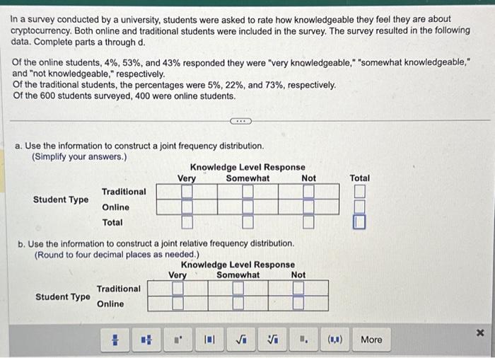 Solved In a survey conducted by a university, students were | Chegg.com