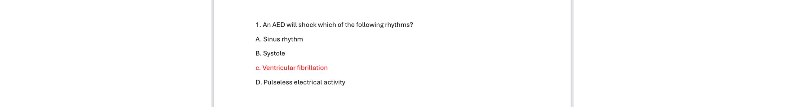 Solved An AED will shock which of the following rhythms?A. | Chegg.com