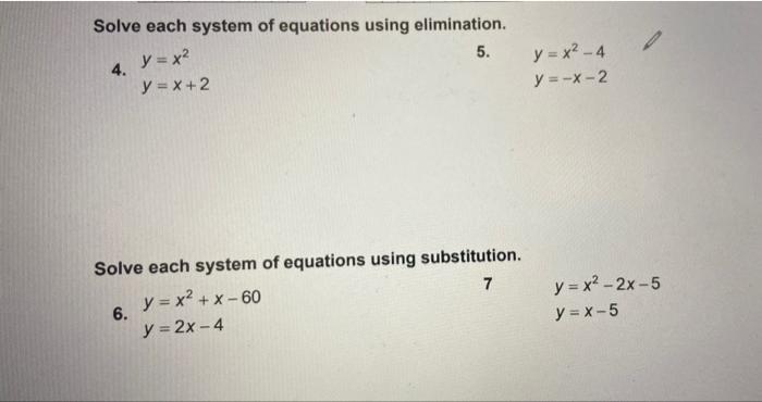 Solved Solve each system of equations using elimination. y = | Chegg.com