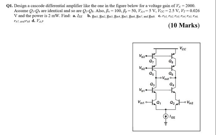 Solved Q1. Design a cascode differential amplifier like the | Chegg.com