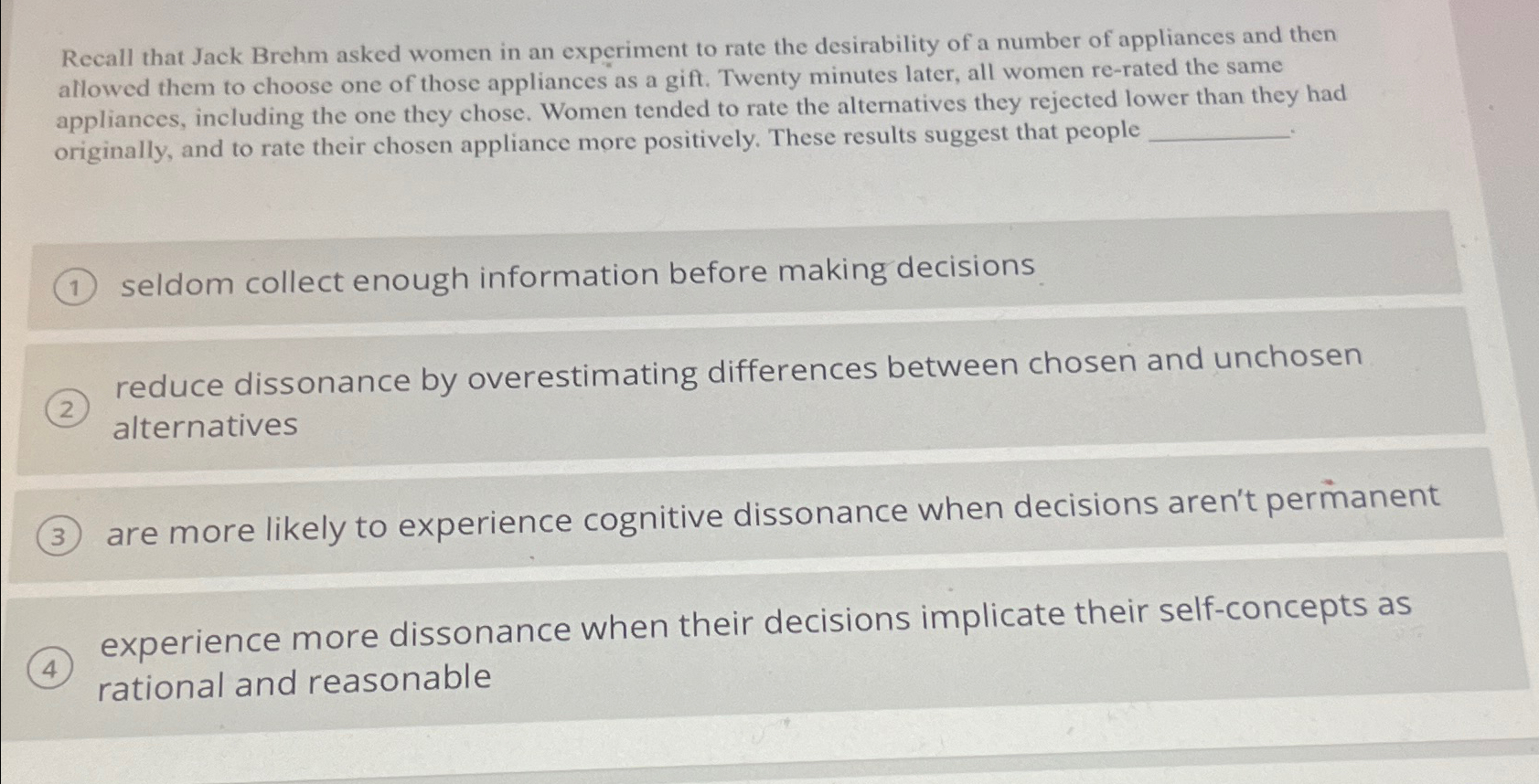 Solved Recall that Jack Brehm asked women in an experiment | Chegg.com