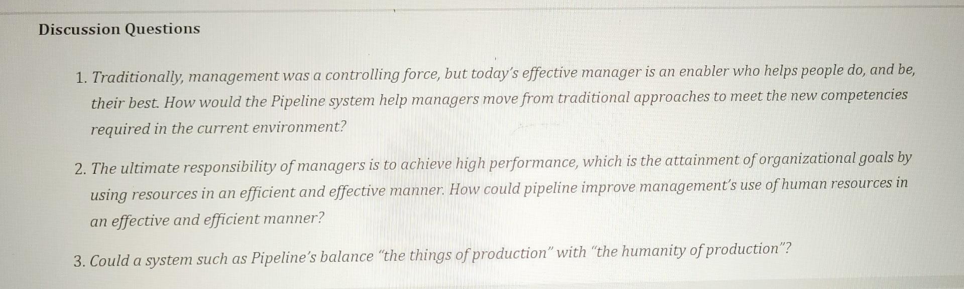 Solved Discussion Questions 1. Traditionally, management was | Chegg.com