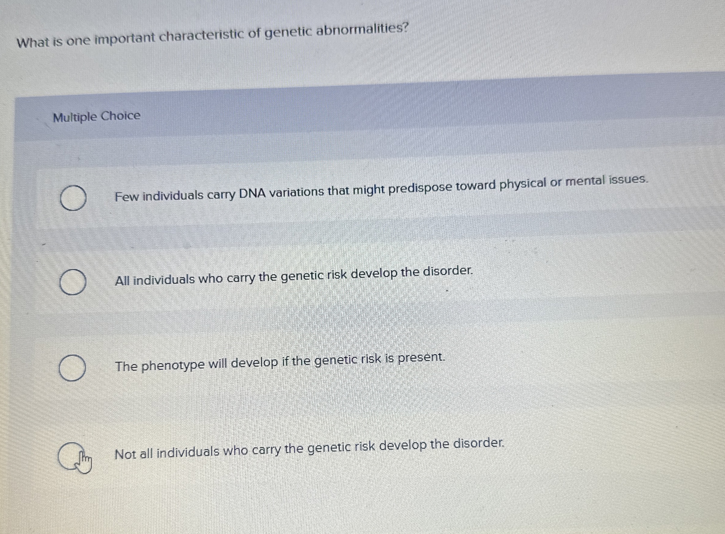 Solved What is one important characteristic of genetic | Chegg.com