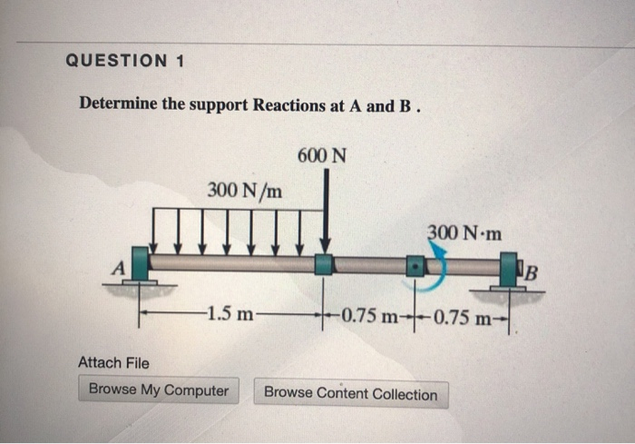 Solved QUESTION 1 Determine the support Reactions at A and | Chegg.com