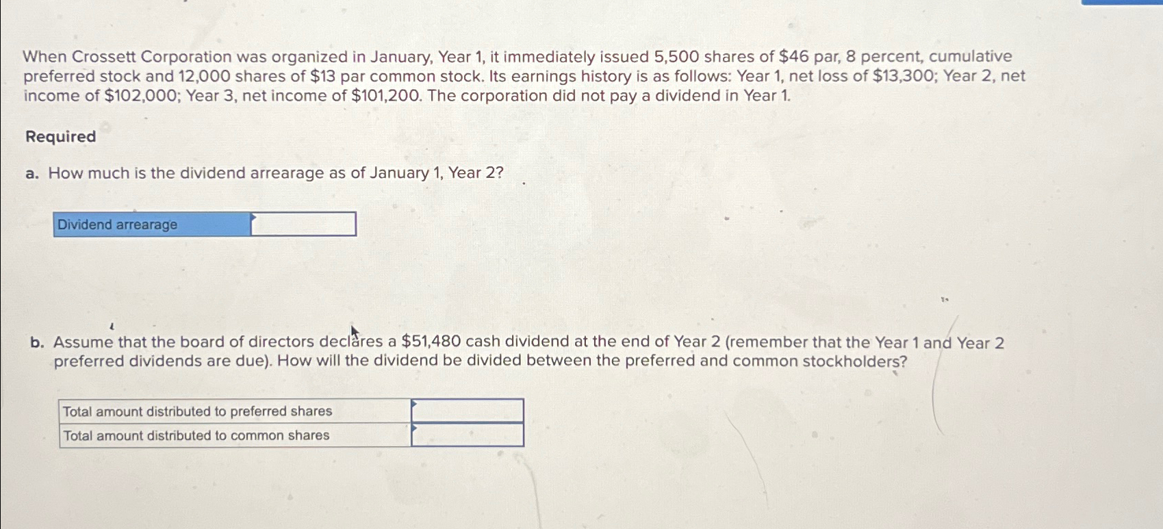 Solved When Crossett Corporation was organized in January, | Chegg.com