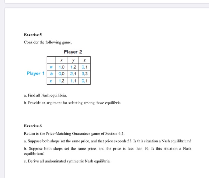 Solved Exercise 5 Consider the following game Player 2 xyz | Chegg.com