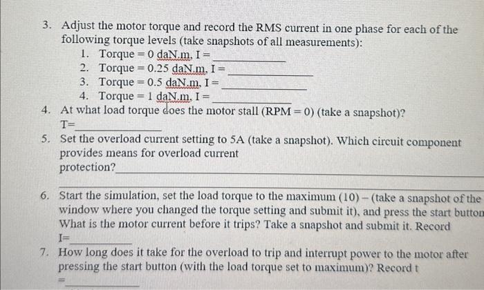 Solved 3. Adjust The Motor Torque And Record The RMS Current | Chegg.com