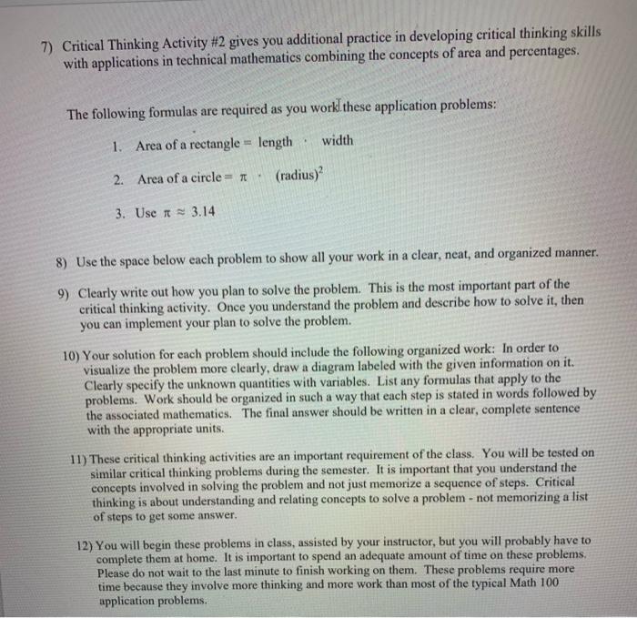 Solved 7) Critical Thinking Activity \#2 gives you | Chegg.com