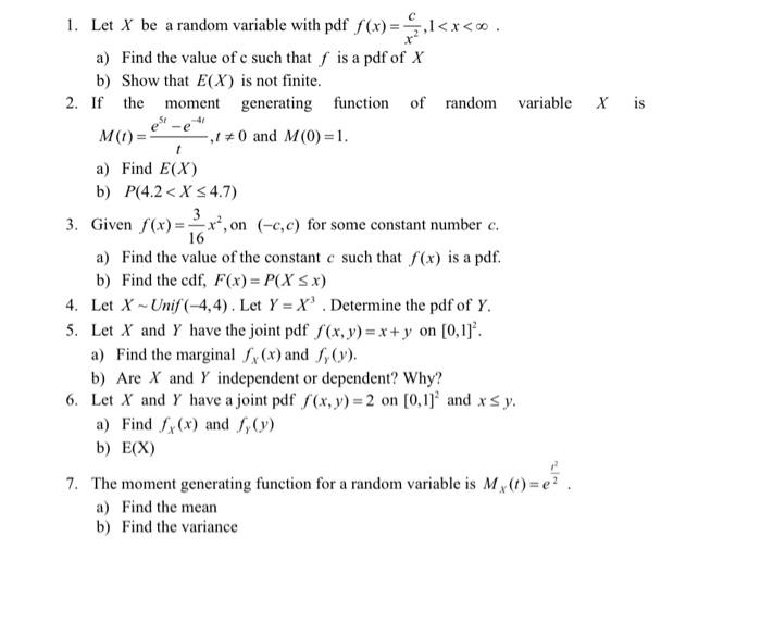Solved X is M1= 1. Let X be a random variable with pdf f(x) | Chegg.com