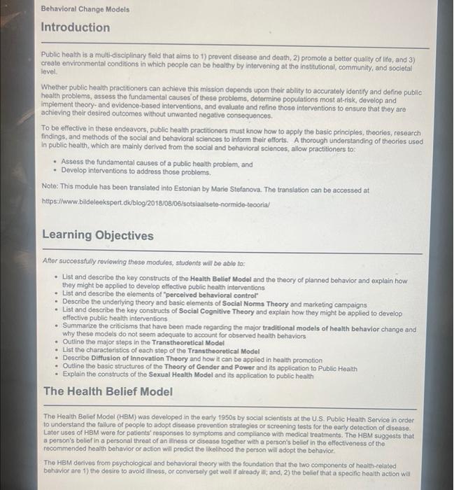 Solved Case Study 3 The Health Belief Model and COVID 19 A