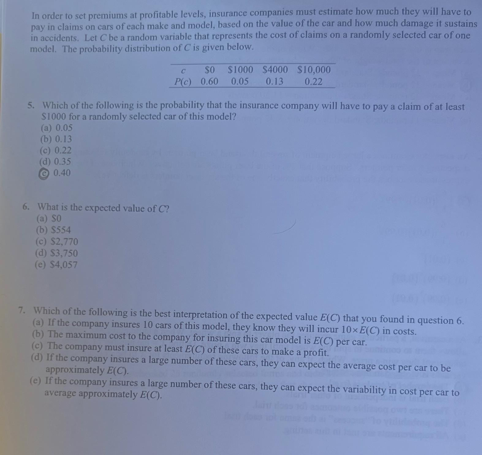 Solved in order to set premiums at profitable levels chegg