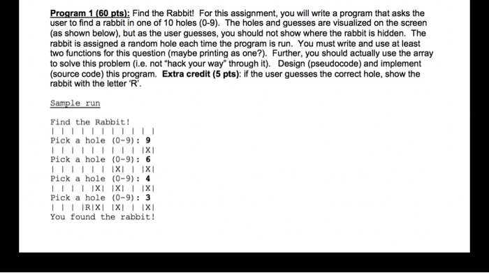 rabbits in forest problem (c++, java, python) Images... Solved Program 1 (60 pts): Find the Rabbit! For this | Chegg.com