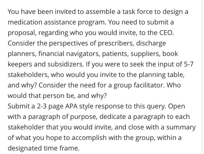 Solved You have been invited to assemble a task force to | Chegg.com