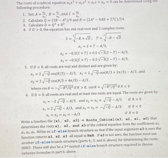 Solved The roots of a cubical equation a3x3+a2x2+a1x+a0=0 | Chegg.com