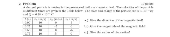 Solved 2. Problem 10 points A charged particle is moving in | Chegg.com