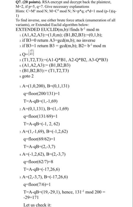 Solved 07 Points Rsa Encrypt And Decrypt Back The Chegg Com