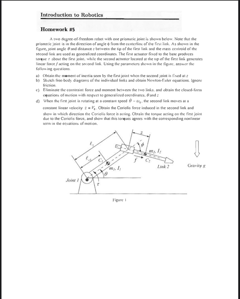 Solved Introduction to RoboticsHomework #5A two | Chegg.com
