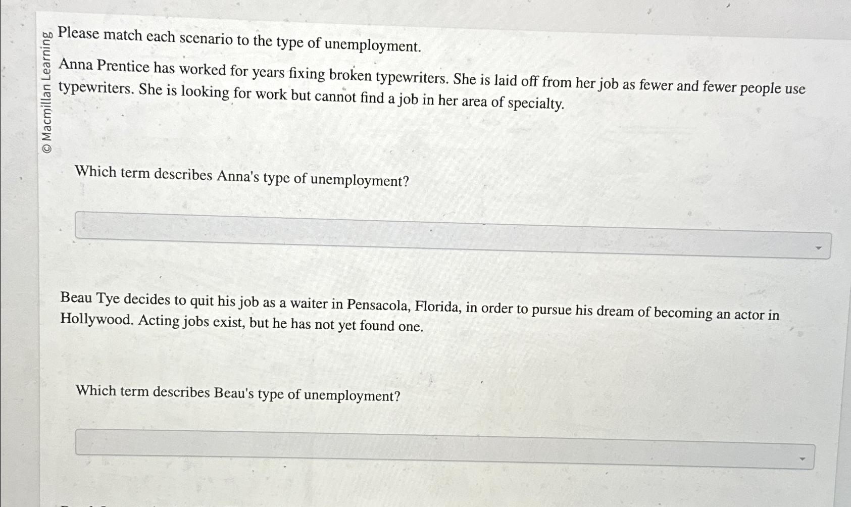 Solved Please match each scenario to the type of | Chegg.com