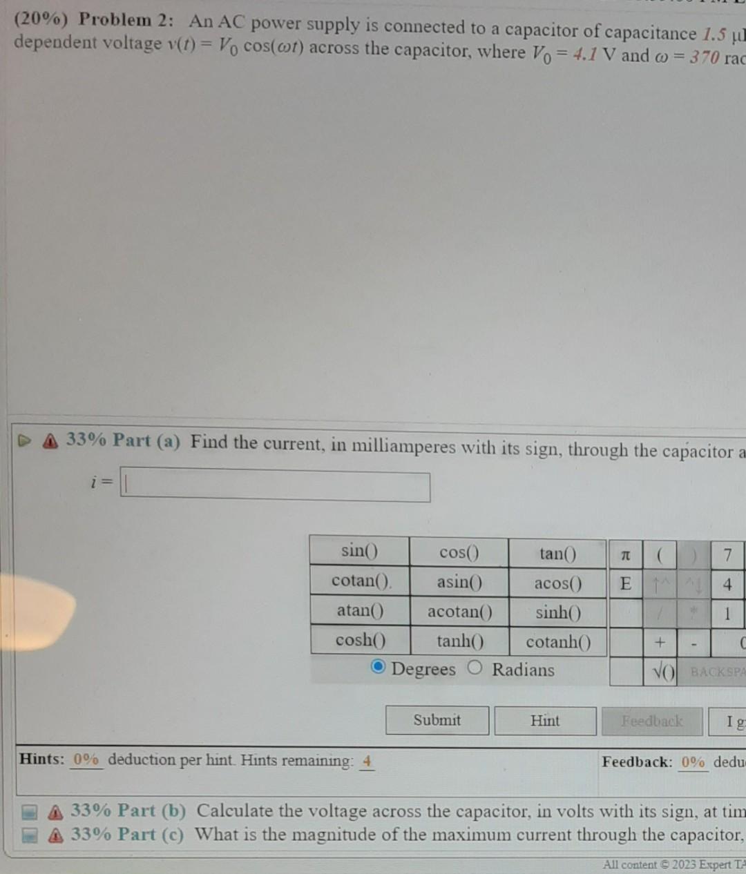 Solved ( 20% ) Problem 2: An AC power supply is connected to | Chegg.com