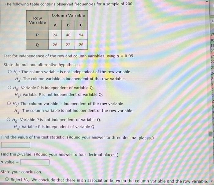 Solved Ha The column variable is not independent of the Chegg