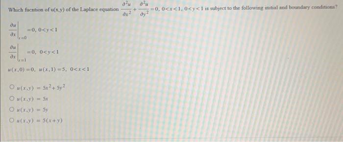 Which fucntion of \( u(x, y) \) of the Laplace equation \( \frac{\partial^{2} u}{\partial x^{2}}+\frac{\partial^{2} u}{\parti