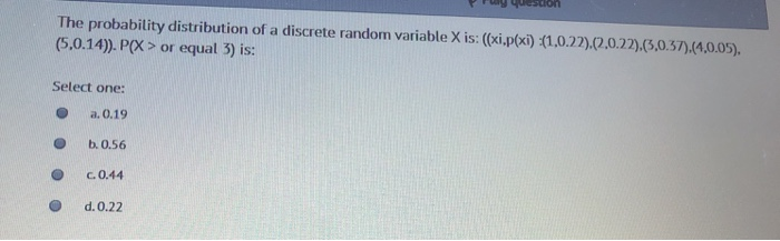 Solved The probability distribution of a discrete random | Chegg.com