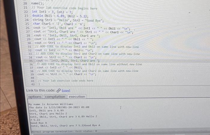 Solved I'm having a difficult time to get my code result | Chegg.com