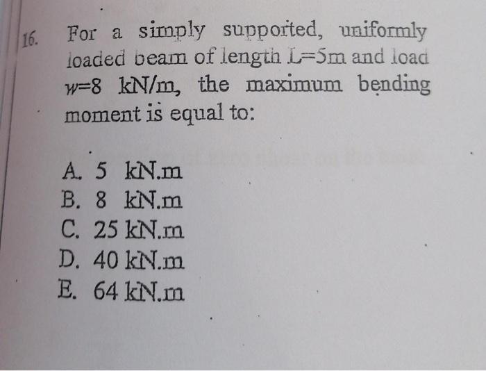Solved For A Simply Supported, Uniformly Loaded Beam Of | Chegg.com
