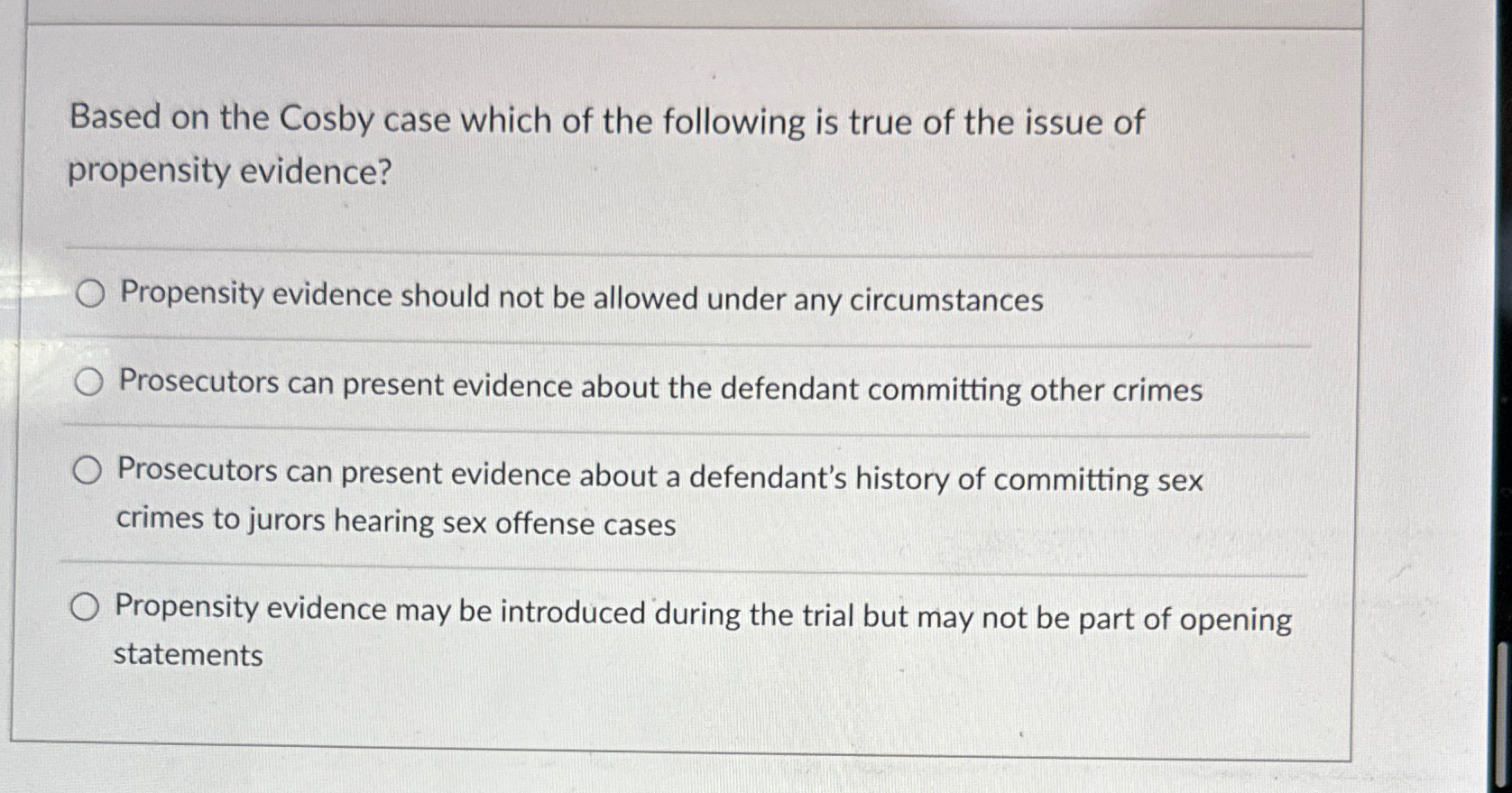 Solved Based on the Cosby case which of the following is | Chegg.com