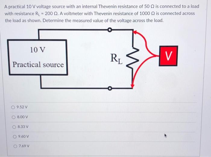 Solved A practical 10 V voltage source with an internal | Chegg.com