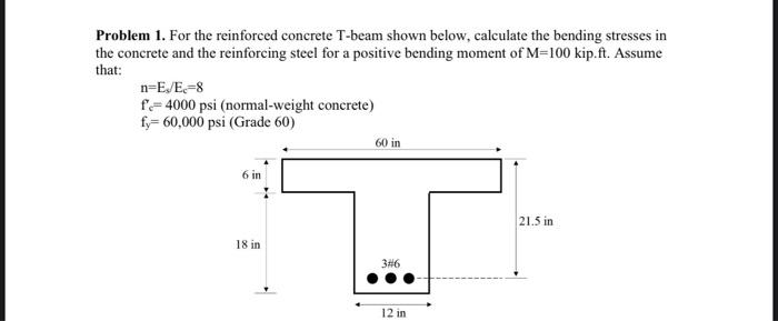 Solved Problem 1. For the reinforced concrete T-beam shown | Chegg.com