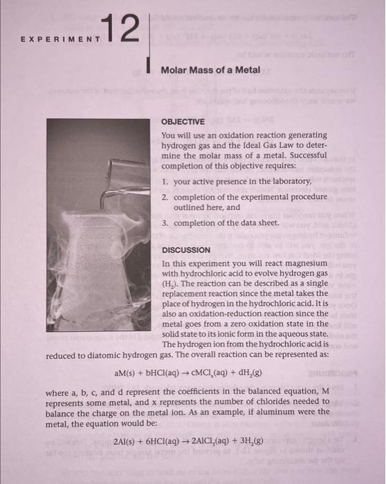 Solved Molar Mass of a Metal OBJECTIVE You will use an
