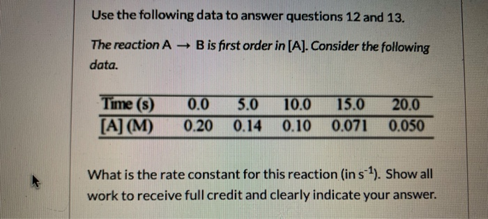 Solved Use the following data to answer questions 12 and 13. | Chegg.com