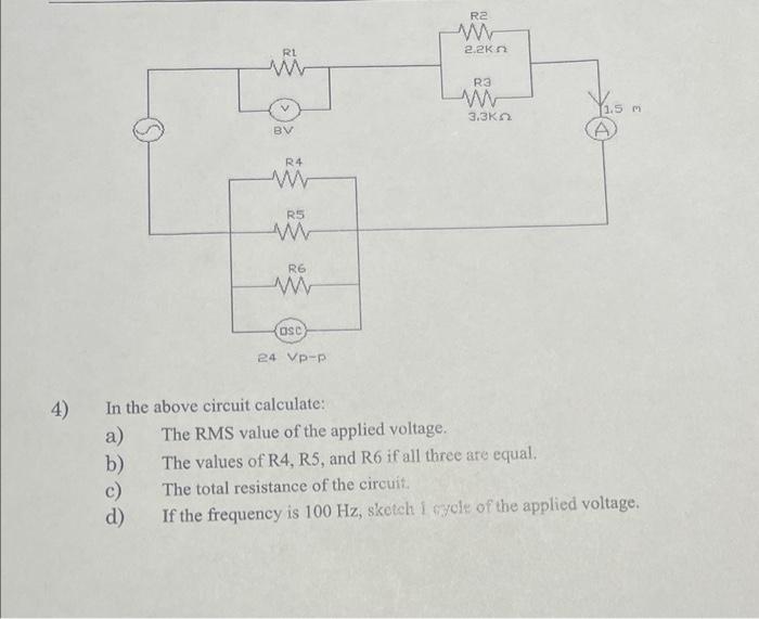 Solved 3) A voltage sinewave, having a peaktopeak value