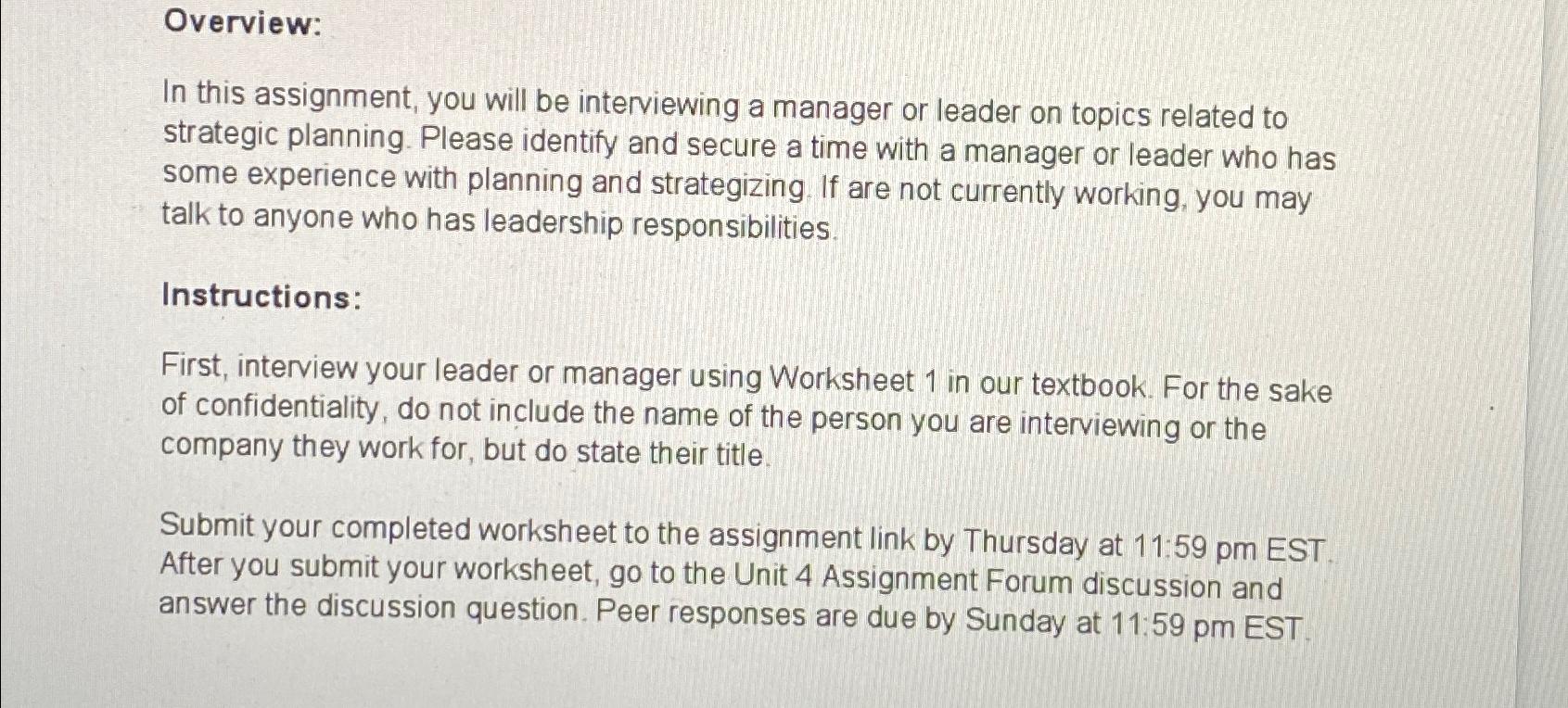 Solved Overview:In this assignment, you will be interviewing | Chegg.com